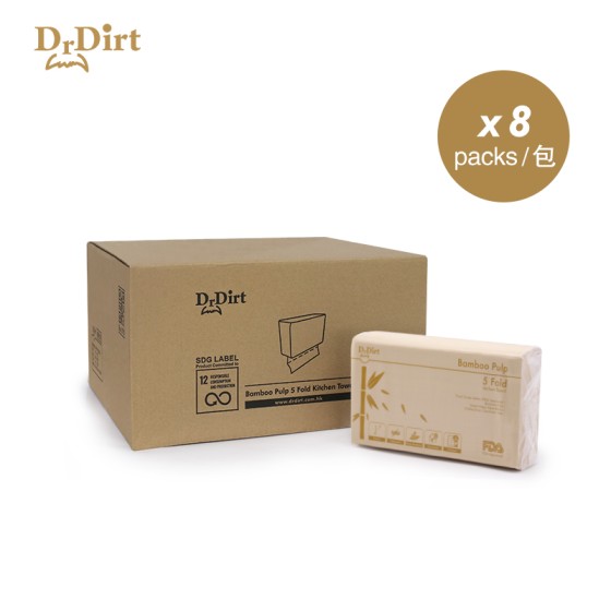 Dr.Dirt 迷你廚房浴室食品級竹漿抹手紙廚房紙 膠袋包裝 (8包1箱)  