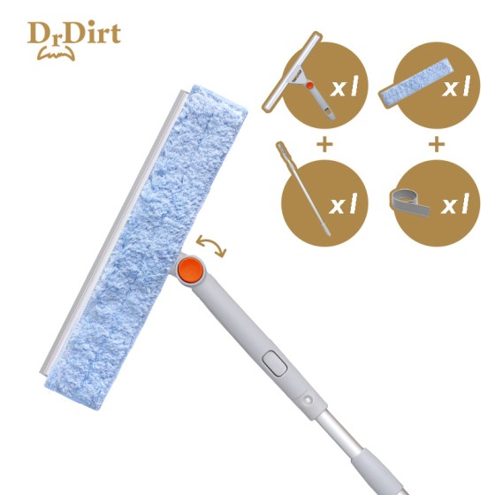 Dr.Dirt 二合一調向玻璃刮 配1塊備用塗水布 及 1條備用膠條 配1.23米伸縮桿