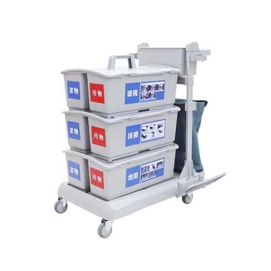 施達 靈動型平推系統清潔車 配垃圾袋 雙格桶x3